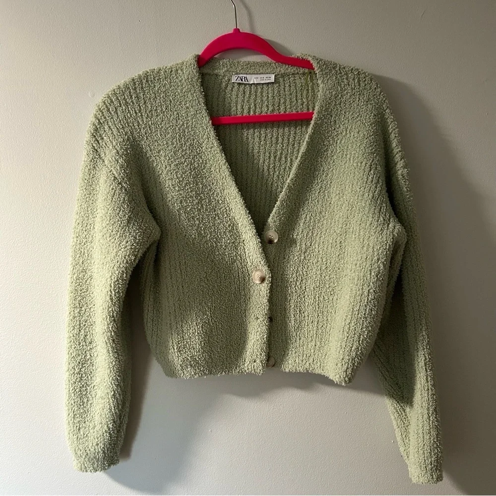 ZARA - Green Cropped Cardigan